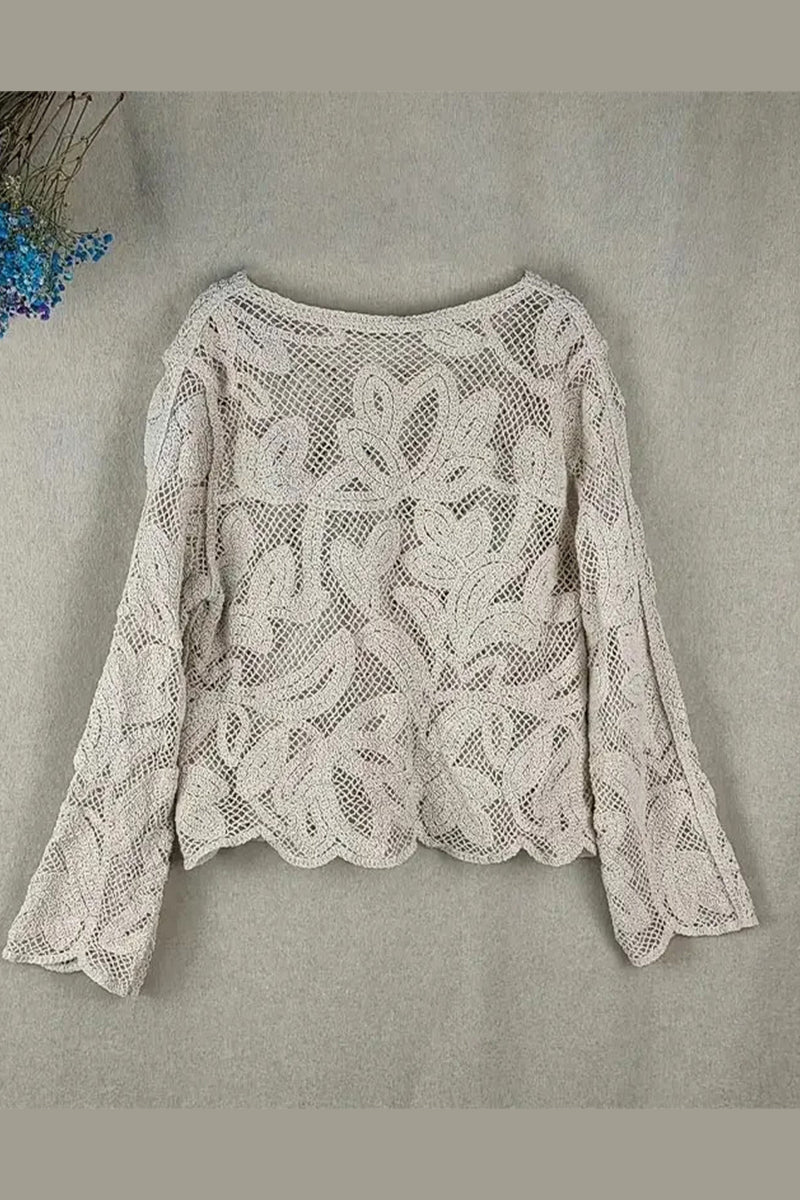 Casual Street Hook Flower Solid Color Hollow Out O Neck Blouses