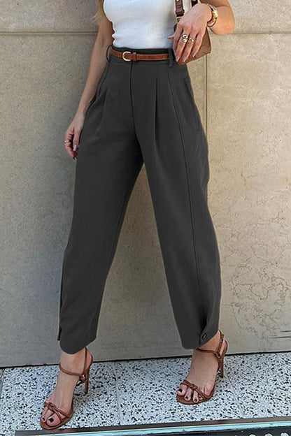 Casual Daily Solid Color Pocket With Belt Loose High Waist Harlan Solid Color Bottoms(3 Colors)