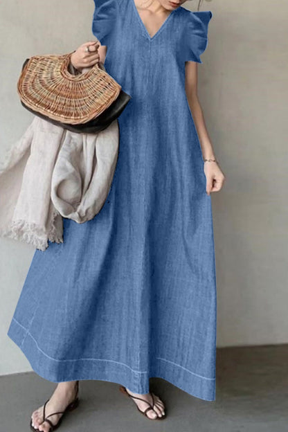 Casual Solid Color Basic V Neck Sleeveless Loose Denim Dresses(3 Colors)