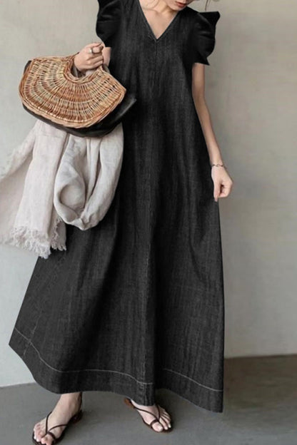 Casual Solid Color Basic V Neck Sleeveless Loose Denim Dresses(3 Colors)