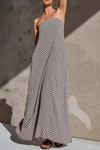 Sexy Street Geometric Print Zipper Strapless Strapless Dresses