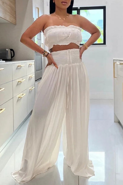 Sexy Casual Backless Strapless Sleeveless Two Pieces