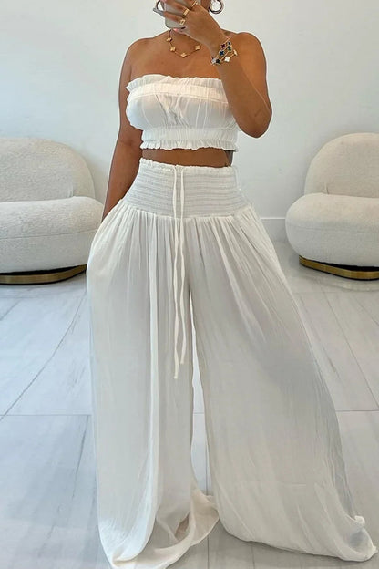 Sexy Casual Backless Strapless Sleeveless Two Pieces