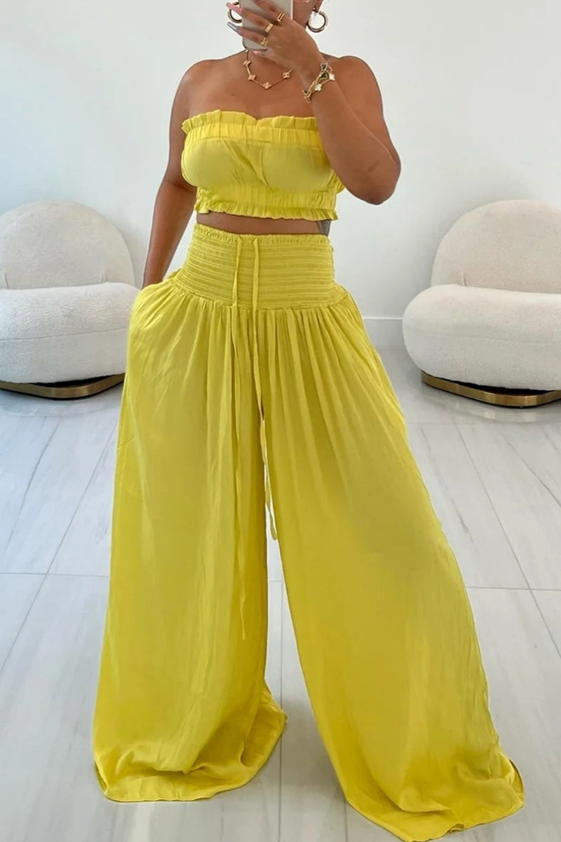 Sexy Casual Backless Strapless Sleeveless Two Pieces