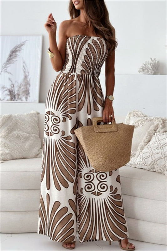 Casual Print Backless Strapless Bodycon Jumpsuits(3 Colors)