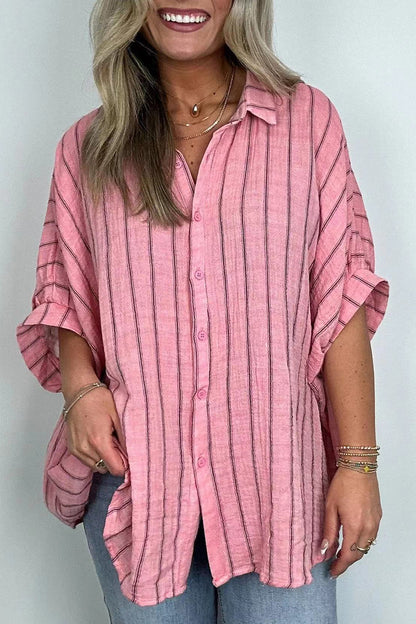 Casual Daily Stripe Buttons Turndown Collar Blouses(8 Colors)