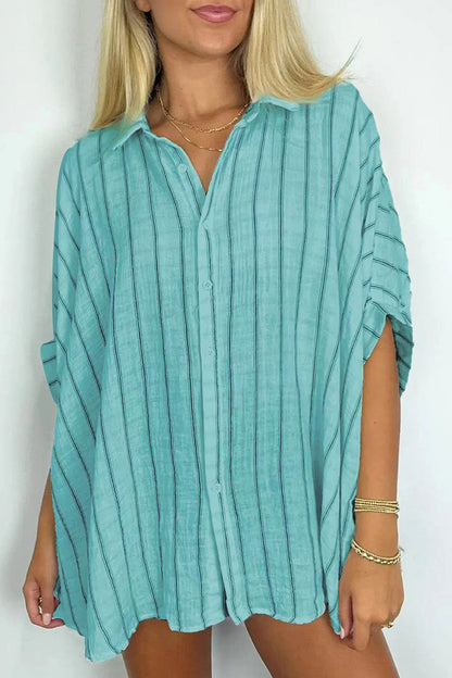 Casual Daily Stripe Buttons Turndown Collar Blouses(8 Colors)