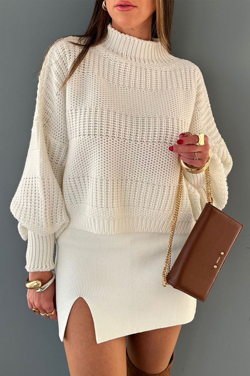 Casual Daily Solid Color Weave Turtleneck Sweaters