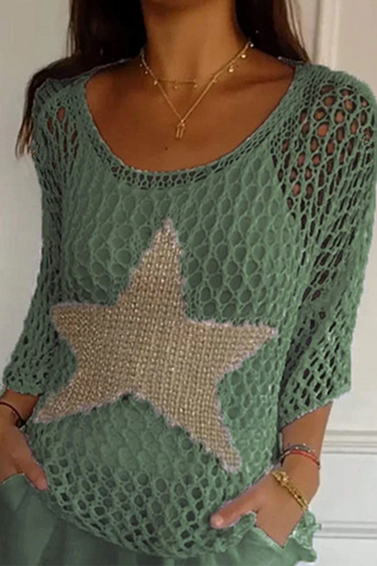 Sexy The stars Hollow Out See-Through U Neck Sweaters(8 Colors)