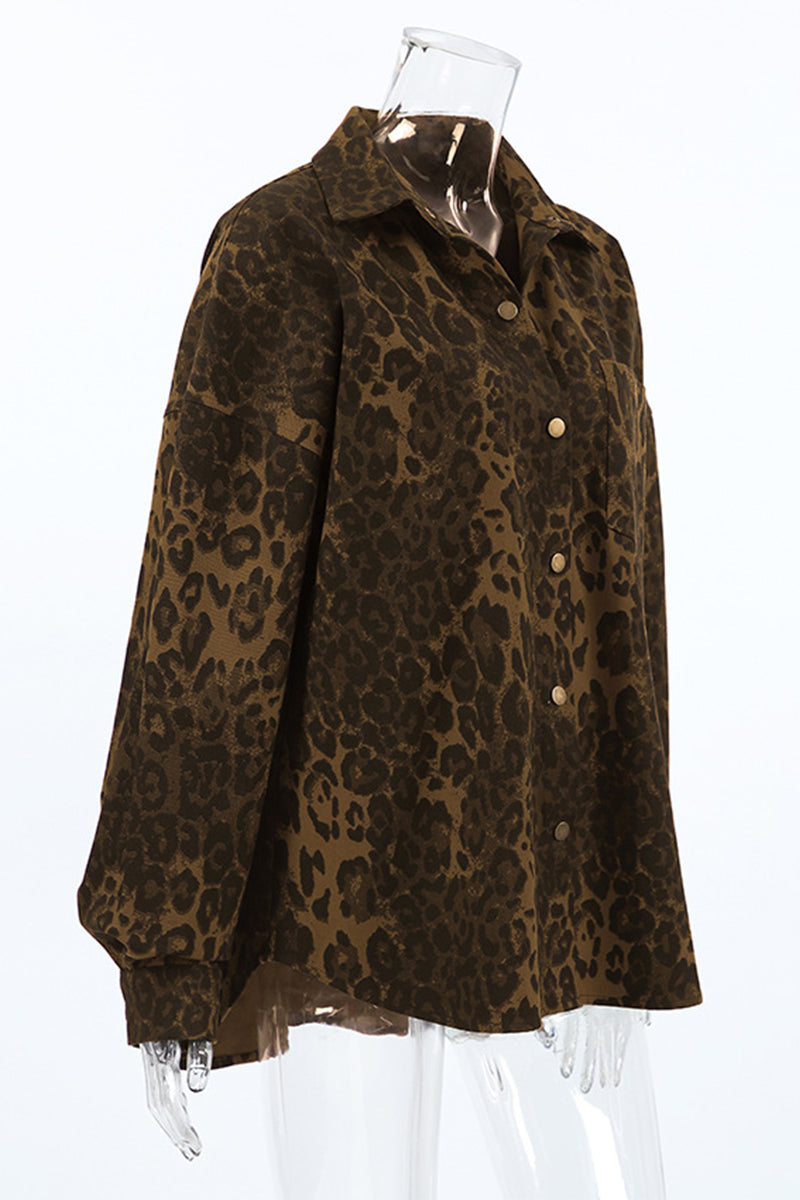 Casual Street Leopard Print Buttons Turndown Collar Blouses