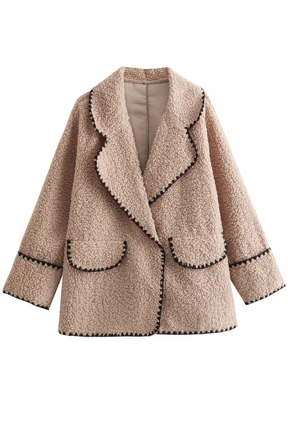 Casual Solid Color Fluffy Contrast Turndown Collar Outerwear