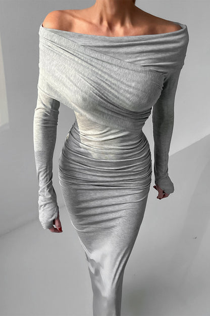 Sexy Ruched Irregular Off Shoulder Wrapped Skirt Dresses