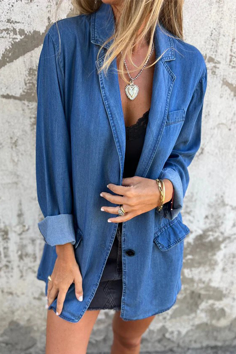 Casual Daily Buttons Patchwork Turn-back Collar Long Sleeve Loose Denim Jacket(4 Colors)