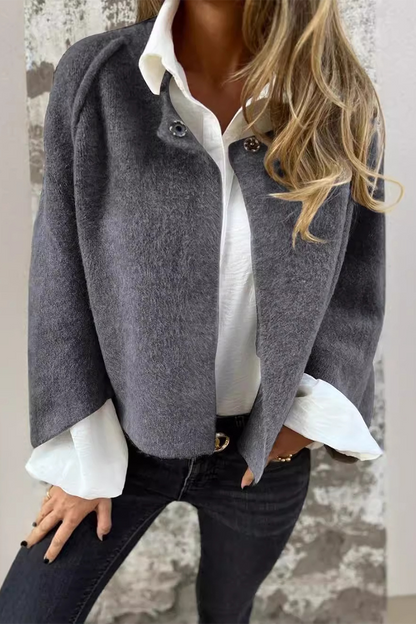 Casual Solid Color Buttons Patchwork Fluffy O Neck Outerwear(8 Colors)