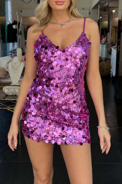 Sexy Hot Patchwork Sequins Backless Spaghetti Strap Wrapped Skirt Dresses