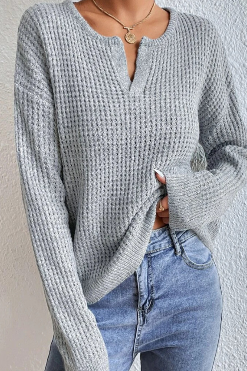 Casual Daily Solid Color Patchwork V Neck Sweaters