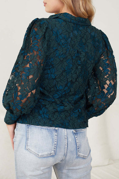 Sexy Solid Color Lace Hollow Out Turndown Collar Blouses