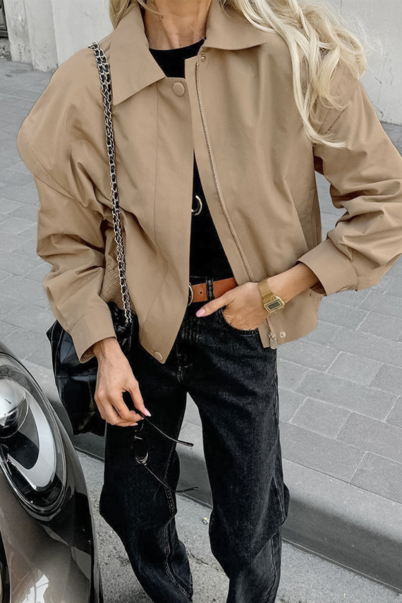 Casual Street Patchwork Zipper Turndown Collar Outerwear