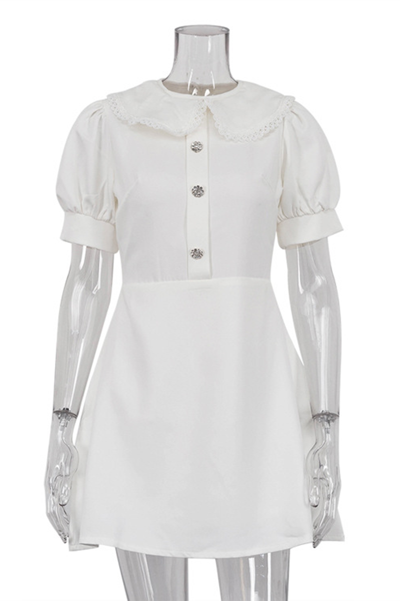 Daily Elegant Buttons Peter Pan Collar A Line Short Sleeve Dress