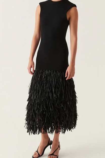 Casual Party Fringed Trim O Neck Sleeveless Dresses