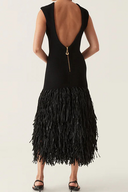 Casual Party Fringed Trim O Neck Sleeveless Dresses