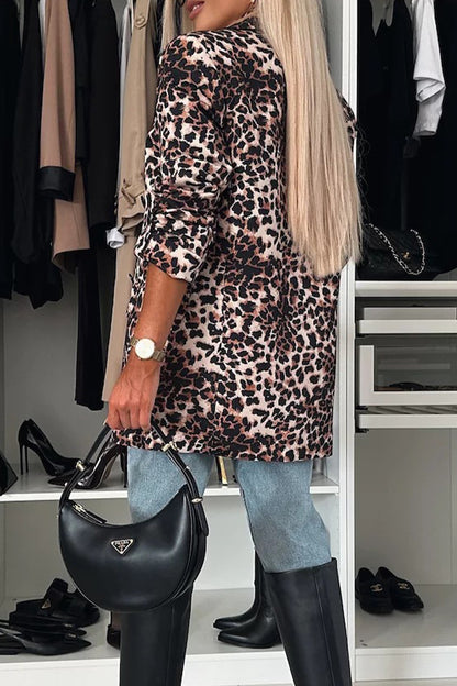 Casual Leopard Print Zebra Print Contrast Turndown Collar Outerwear