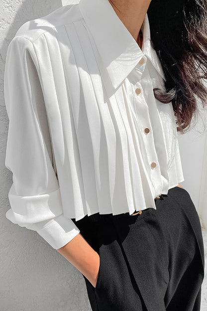 Elegant Buttons Pleated Turndown Collar Blouses