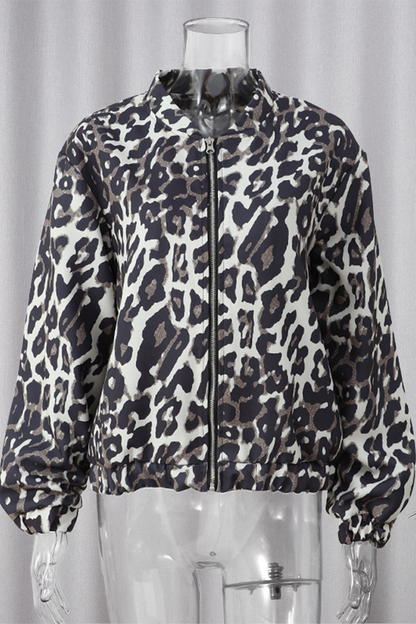 Casual Street Leopard Patchwork Zipper Mandarin Collar Outerwear