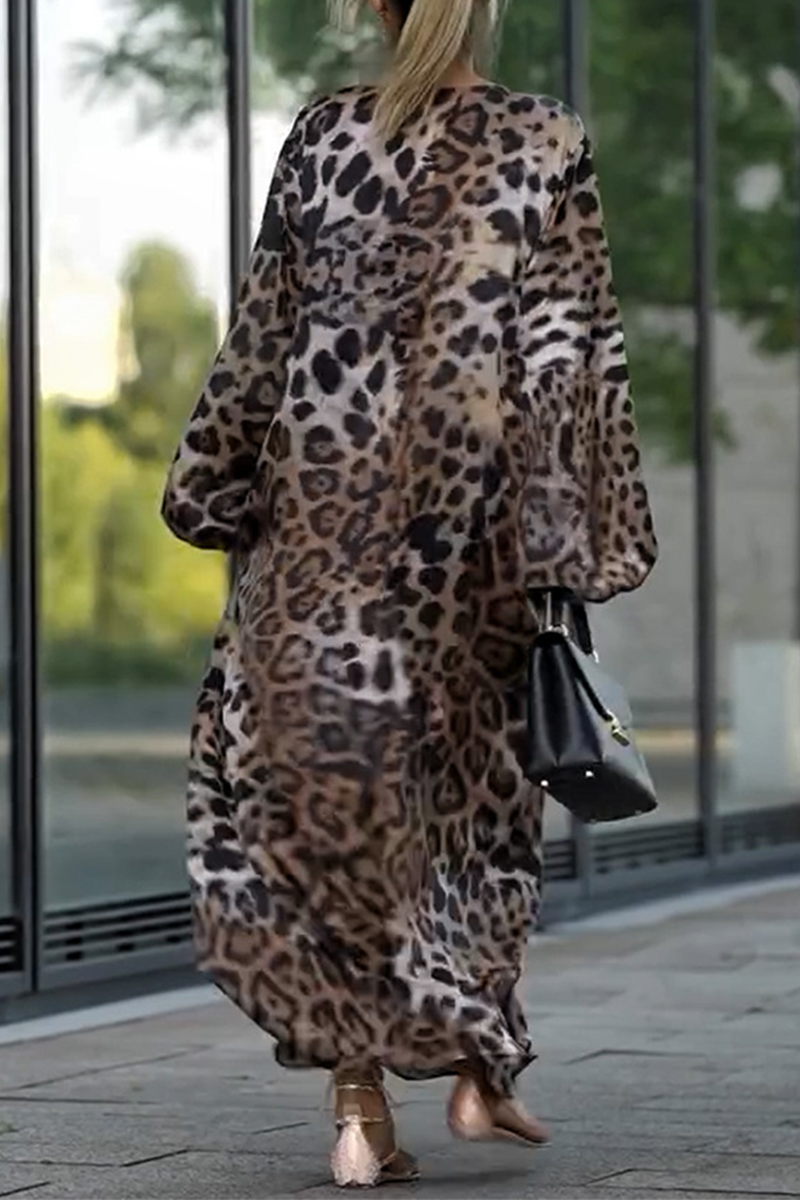 Casual Street Leopard Patchwork V Neck Long Dresses