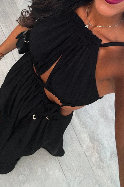 Sexy Hollow Out Slit Strap Design Sling Dresses