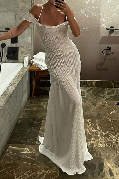 Sexy Vacation Ruched Off Shoulder Sling Dresses