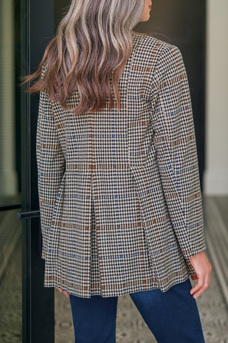 Casual Plaid Print Buttons Turn-back Collar Outerwear