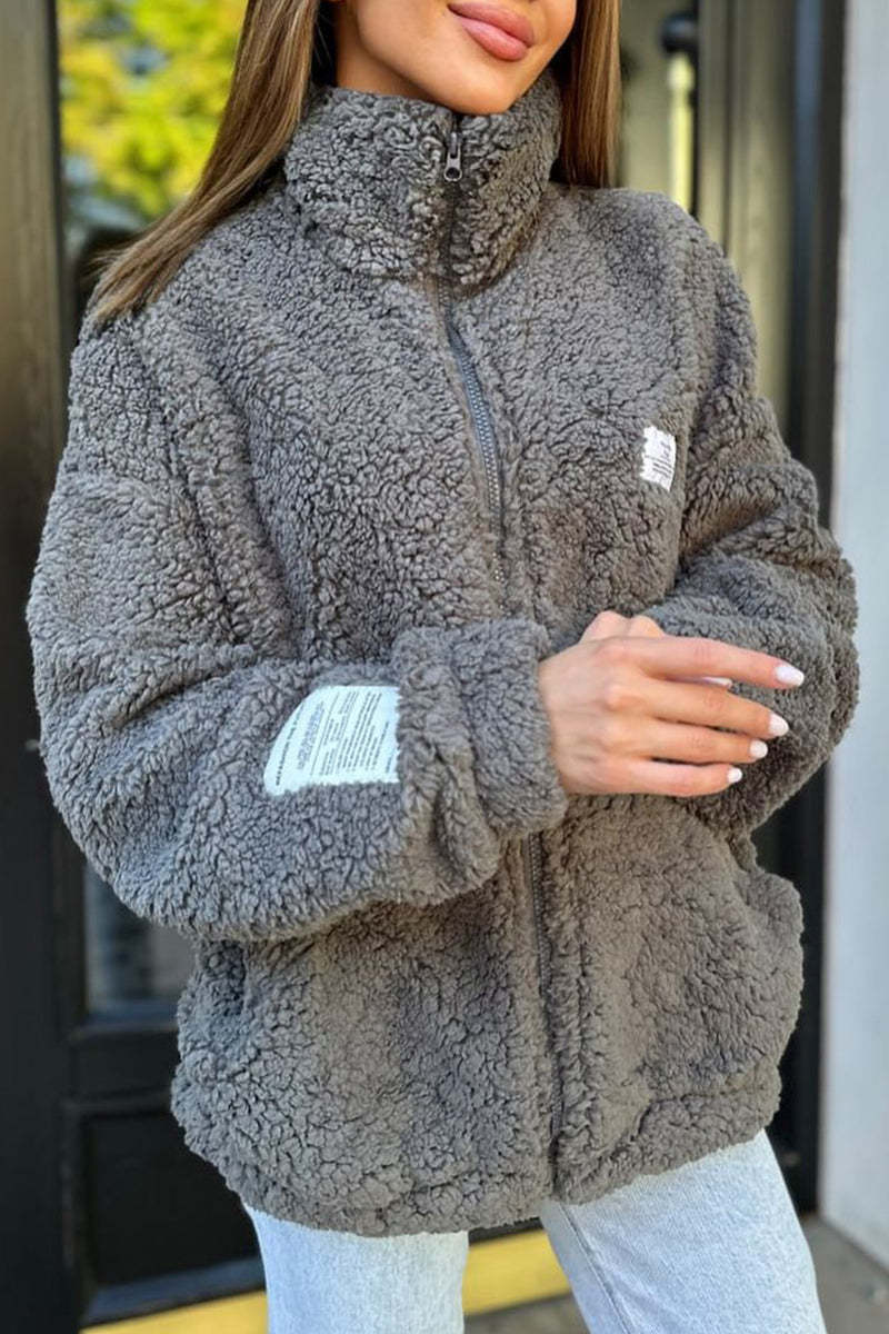 Casual Daily Pocket Fluffy Turndown Collar Outerwear(4 Colors)