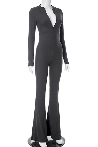 Casual Street Zipper O Neck Skinny Jumpsuits