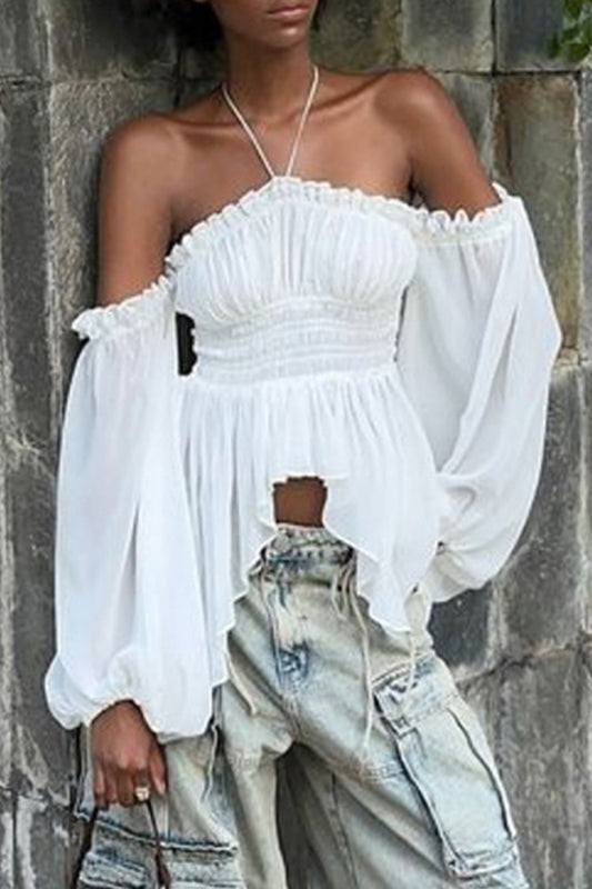 Sexy Patchwork Backless Off Shoulder Tops