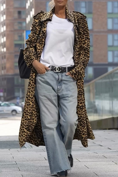 Casual Street Leopard Patchwork Turndown Collar Outerwear