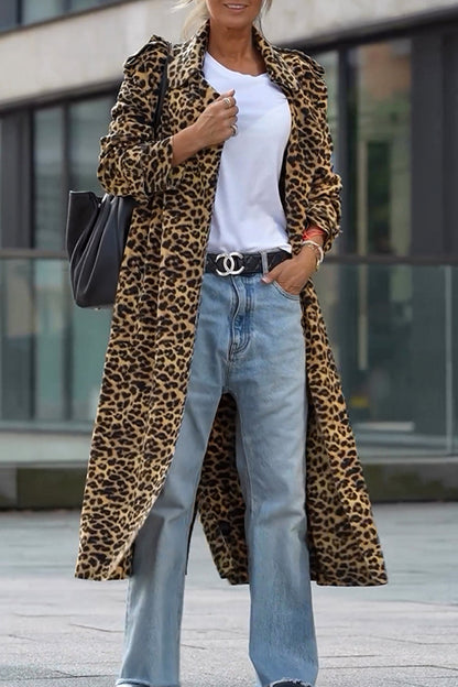 Casual Street Leopard Patchwork Turndown Collar Outerwear