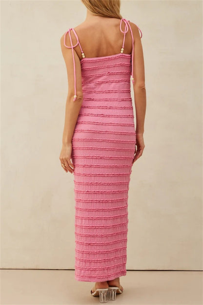 Sexy Casual Backless Belted Spaghetti Strap Long Dresses