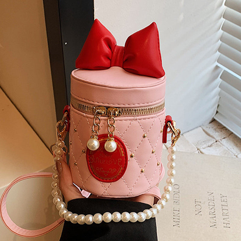 Casual Daily Bow Patchwork Pearls Decor Zipper Bags