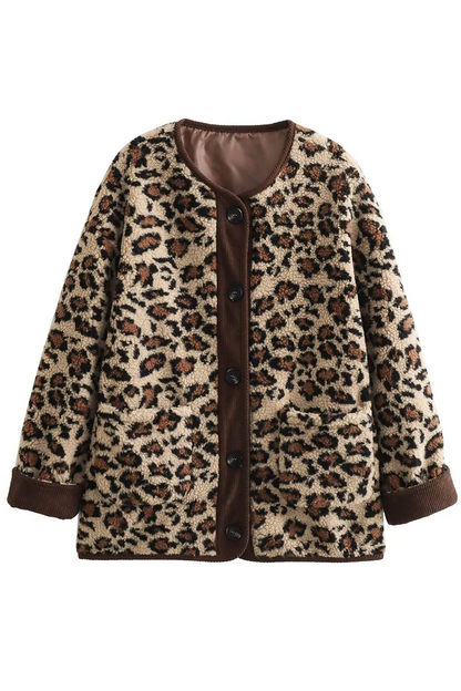 Casual Street Leopard Pocket Patchwork Fluffy O Neck Outerwear