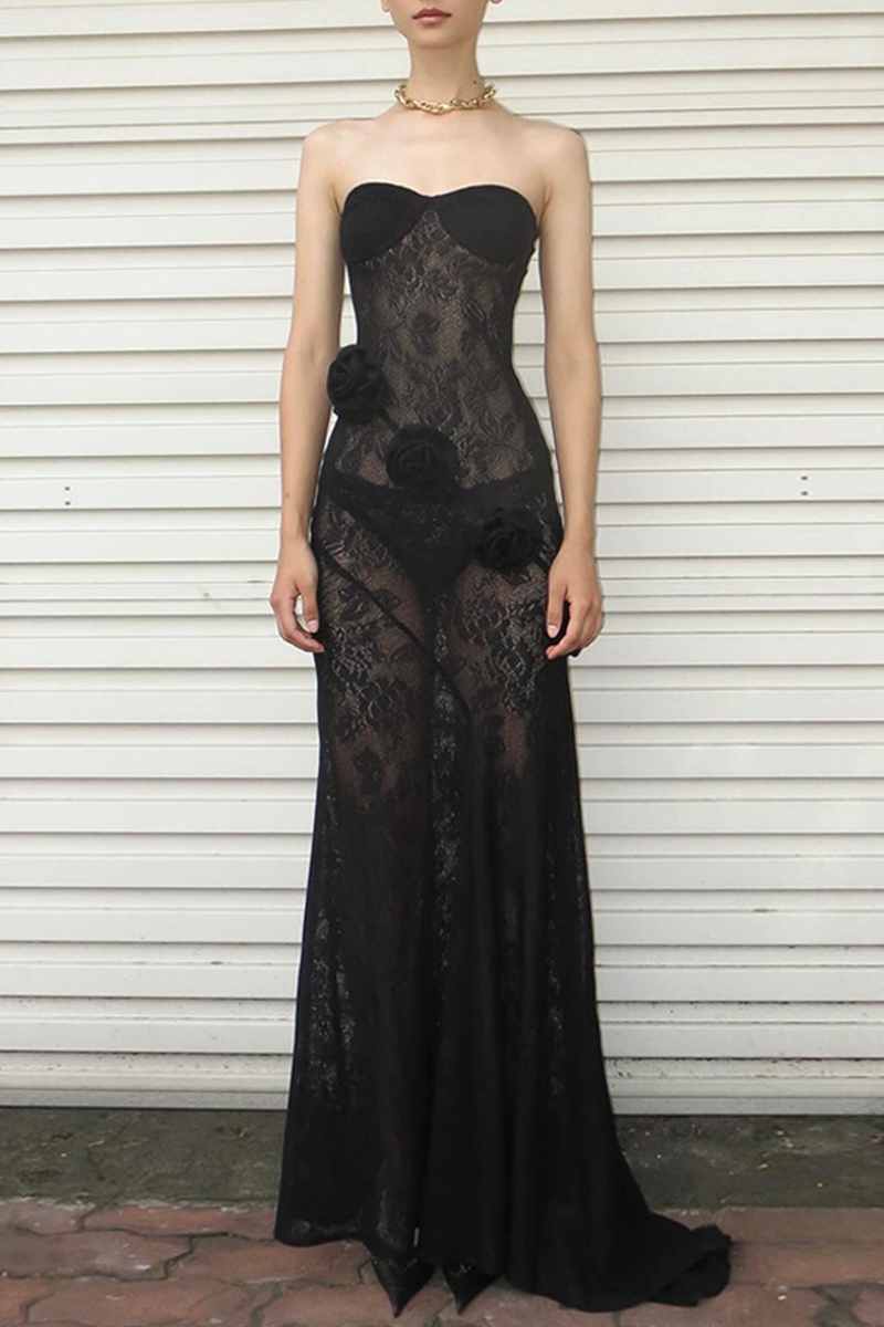 Sexy Lace Flower Shape Strapless Long Dresses