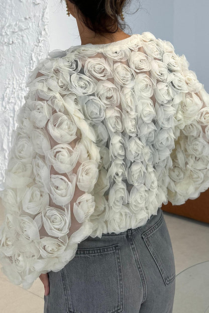 Casual Patchwork Zipper Flower Shape Zipper Collar Outerwear