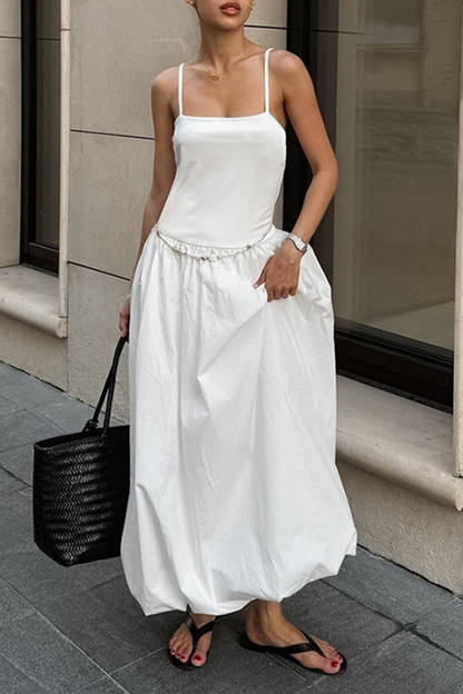 Casual Ruched Square Neck Sling Dresses