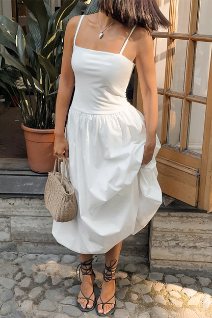 Casual Ruched Square Neck Sling Dresses