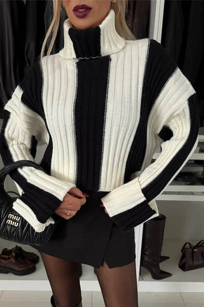 Casual Stripe Weave Contrast Turtleneck Sweaters