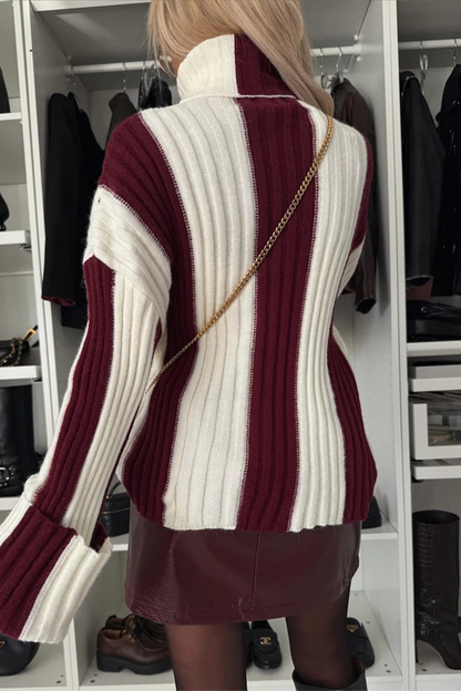 Casual Stripe Weave Contrast Turtleneck Sweaters