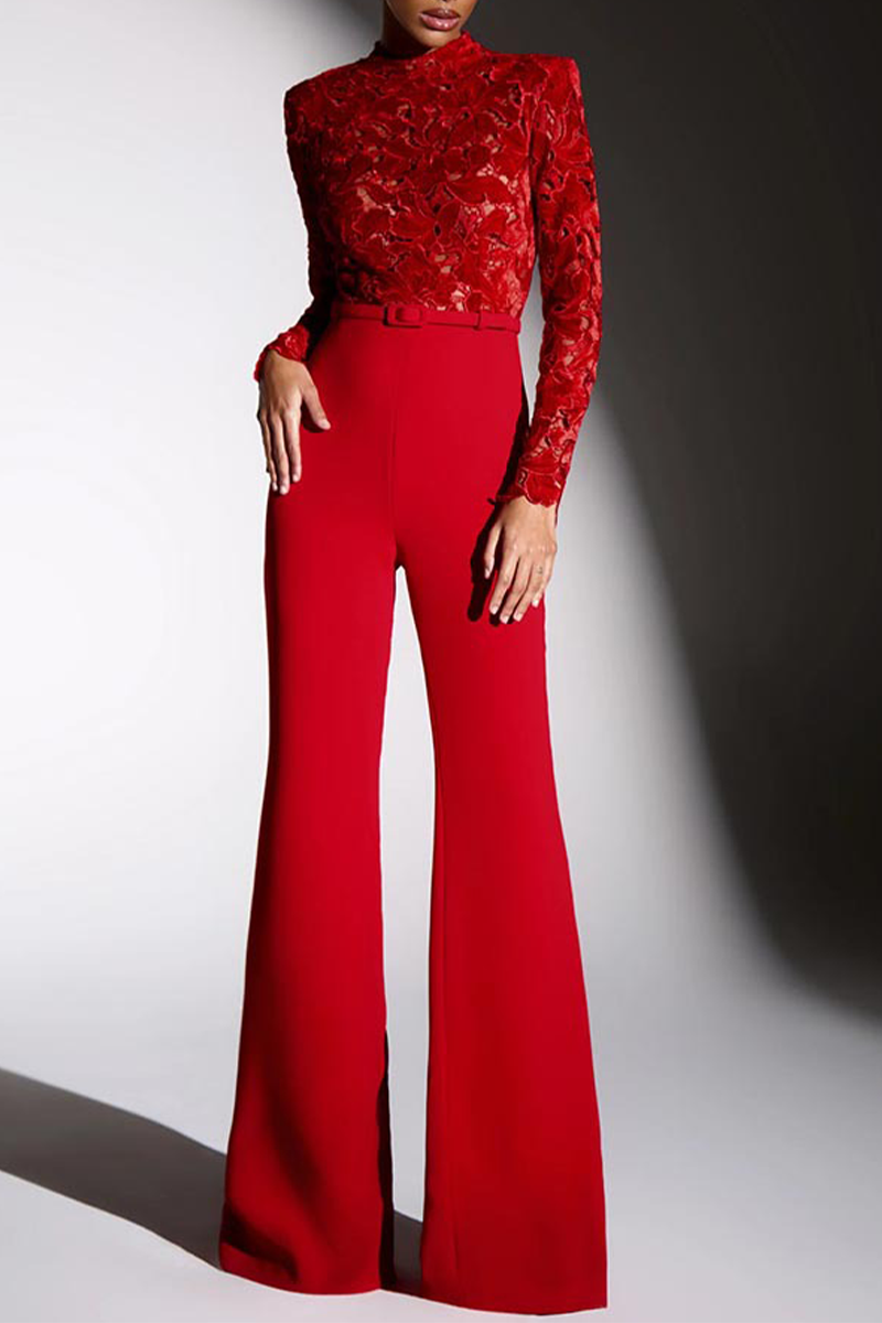 Casual Lace Half A Turtleneck Regular Jumpsuits