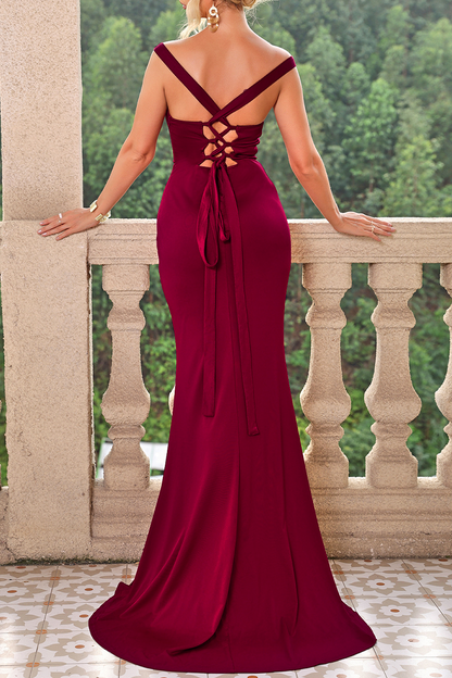 Sexy Prom Slit Square Neck Evening Dresses