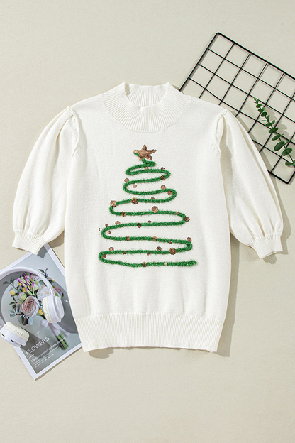 Casual Christmas Tree Sequins Patchwork Half A Turtleneck Sweaters