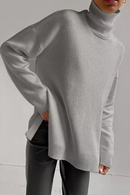 Casual Solid Color Slit Turtleneck Sweaters(8 Colors)